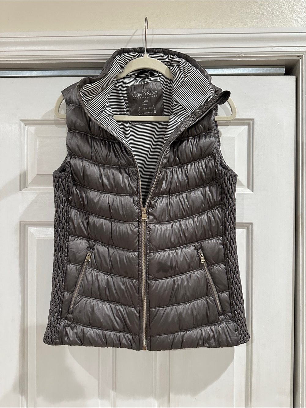 Calvin Klein Women's Charcoal Quilted Hooded Puffer Vest